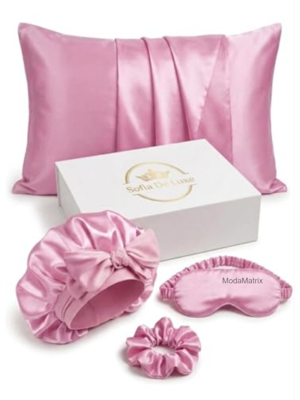 Satin Sleep Set Gift Box with Hair Bonnet, Eye Mask, Pillowcase & Scrunchie